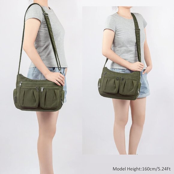 Women Army Green-m Nylon Water Resistant Anti Theft Crossbody Shoulder Bag - Picture 2 of 7
